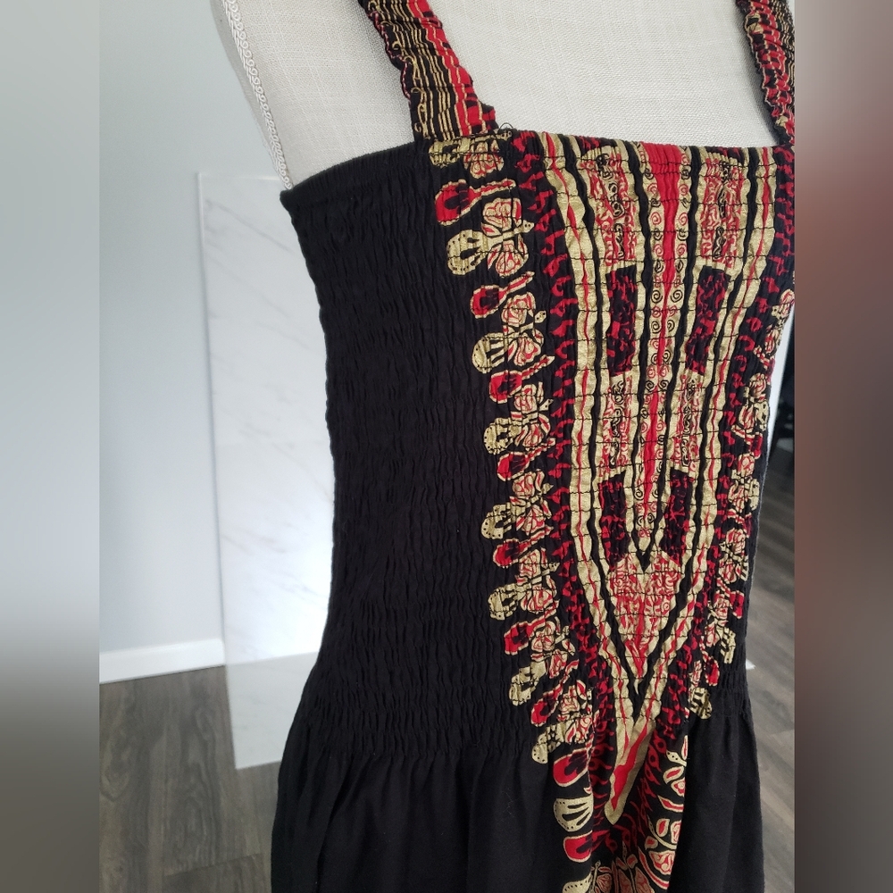 Ashro Black Maxi Dress with Red And Gold Design Size1X - Picture 3 of 7